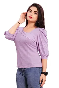 CRYSTON Fancy Sleeves T_Shirt for Girls Women Top Puff Sleeves Women Top Designer Women Top Asymmetric Neck Puff Sleeve for Girls and Womens (l, Lavender)-thumb3