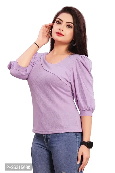 CRYSTON Fancy Sleeves T_Shirt for Girls Women Top Puff Sleeves Women Top Designer Women Top Asymmetric Neck Puff Sleeve for Girls and Womens (l, Lavender)-thumb4