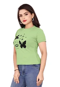 CRYSTON Women's Regular Graphic Printed Butterfly Design Cotton Blend Round Neck Half Sleeves T Shirt Trending,Tops for Women: Stylish Latest T-Shirts (Pack of 1)-thumb2