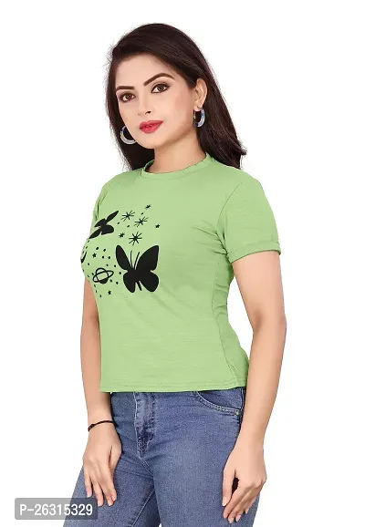 CRYSTON Women's Regular Graphic Printed Butterfly Design Cotton Blend Round Neck Half Sleeves T Shirt Trending,Tops for Women: Stylish Latest T-Shirts (Pack of 1)-thumb3