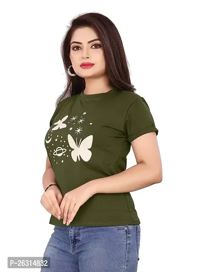 CRYSTON Women's Regular Graphic Printed Butterfly Design Cotton Blend Round Neck Half Sleeves T Shirt Trending,Tops for Women: Stylish Latest T-Shirts (Pack of 1)-thumb0