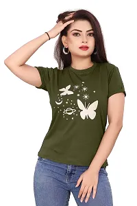 CRYSTON Women's Regular Graphic Printed Butterfly Design Cotton Blend Round Neck Half Sleeves T Shirt Trending,Tops for Women: Stylish Latest T-Shirts (Pack of 1)-thumb3