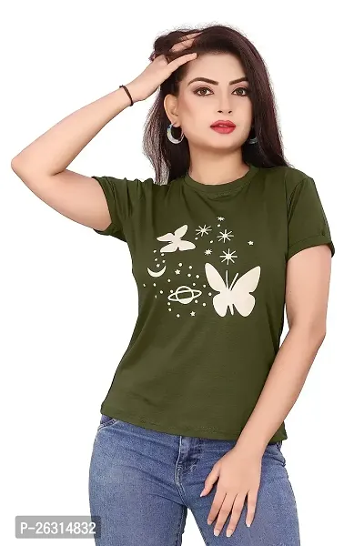 CRYSTON Women's Regular Graphic Printed Butterfly Design Cotton Blend Round Neck Half Sleeves T Shirt Trending,Tops for Women: Stylish Latest T-Shirts (Pack of 1)-thumb4