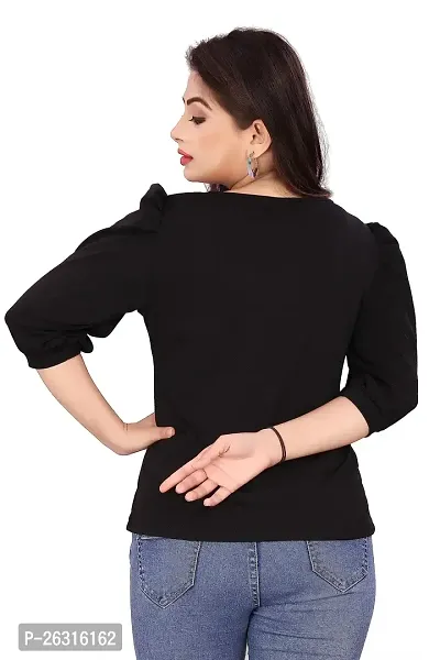 CRYSTON Fancy Sleeves T_Shirt for Girls Women Top Puff Sleeves Women Top Designer Women Top Asymmetric Neck Puff Sleeve fency top for Girls and Womens (l, Black)-thumb5