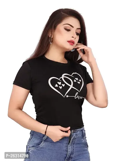 CRYSTON Graphic Printed Women's T-Shirt with Love Text in Heart Cotton Blend Round Neck Half Sleeves T-Shirt Love, Valentine's Day, Gift T-Shirts (Pack of 1)