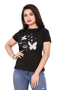 CRYSTON Women's Regular Graphic Printed Butterfly Design Cotton Blend Round Neck Half Sleeves T Shirt Trending,Tops for Women: Stylish Latest T-Shirts (Pack of 1)-thumb3