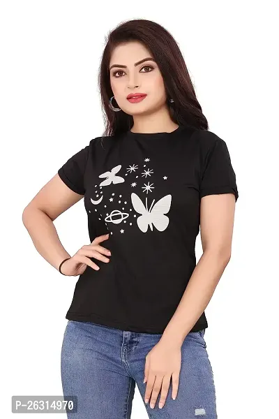 CRYSTON Women's Regular Graphic Printed Butterfly Design Cotton Blend Round Neck Half Sleeves T Shirt Trending,Tops for Women: Stylish Latest T-Shirts (Pack of 1)-thumb4