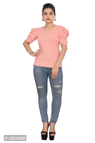 CRYSTON Casual Puff Sleeve Top for Women,Round Neck?Casual Tops, Regular wear Solid Tops for Women (Pack of 1)