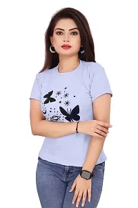 CRYSTON Women's Regular Graphic Printed Butterfly Design Cotton Blend Round Neck Half Sleeves T Shirt Trending,Tops for Women: Stylish Latest T-Shirts (Pack of 1)-thumb4