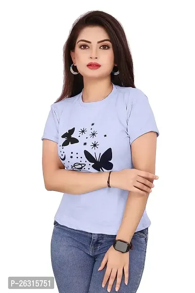 CRYSTON Women's Regular Graphic Printed Butterfly Design Cotton Blend Round Neck Half Sleeves T Shirt Trending,Tops for Women: Stylish Latest T-Shirts (Pack of 1)-thumb5