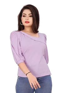 CRYSTON Fancy Sleeves T_Shirt for Girls Women Top Puff Sleeves Women Top Designer Women Top Asymmetric Neck Puff Sleeve for Girls and Womens (l, Lavender)-thumb1
