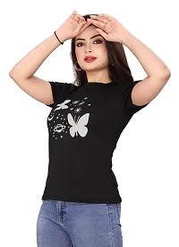 CRYSTON Women's Regular Graphic Printed Butterfly Design Cotton Blend Round Neck Half Sleeves T Shirt Trending,Tops for Women: Stylish Latest T-Shirts (Pack of 1)-thumb1