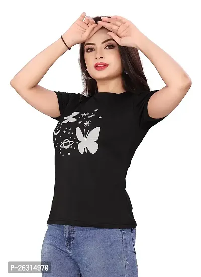 CRYSTON Women's Regular Graphic Printed Butterfly Design Cotton Blend Round Neck Half Sleeves T Shirt Trending,Tops for Women: Stylish Latest T-Shirts (Pack of 1)-thumb2