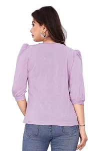 CRYSTON Fancy Sleeves T_Shirt for Girls Women Top Puff Sleeves Women Top Designer Women Top Asymmetric Neck Puff Sleeve for Girls and Womens (l, Lavender)-thumb4