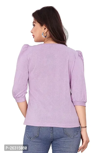 CRYSTON Fancy Sleeves T_Shirt for Girls Women Top Puff Sleeves Women Top Designer Women Top Asymmetric Neck Puff Sleeve for Girls and Womens (l, Lavender)-thumb5