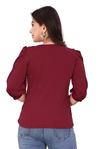 CRYSTON Fancy Sleeves T_Shirt for Girls Women Top Puff Sleeves Women Top Designer Women Top Asymmetric Neck Puff Sleeve fency top for Girls and Womens (l, Maroon)-thumb4