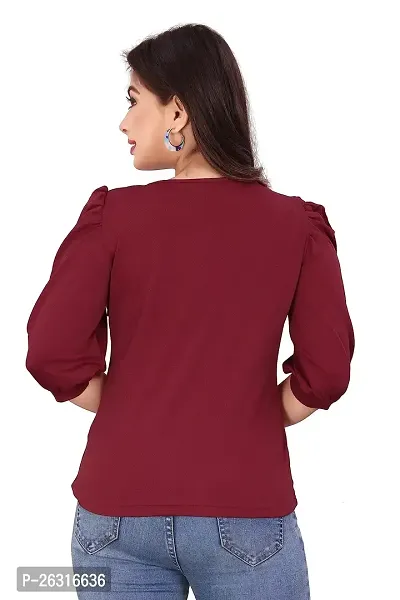 CRYSTON Fancy Sleeves T_Shirt for Girls Women Top Puff Sleeves Women Top Designer Women Top Asymmetric Neck Puff Sleeve fency top for Girls and Womens (l, Maroon)-thumb5