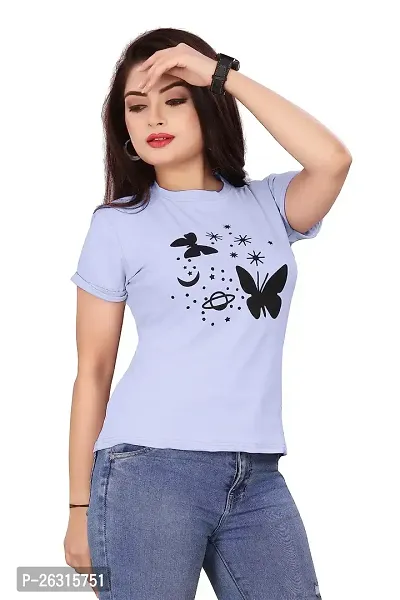 CRYSTON Women's Regular Graphic Printed Butterfly Design Cotton Blend Round Neck Half Sleeves T Shirt Trending,Tops for Women: Stylish Latest T-Shirts (Pack of 1)