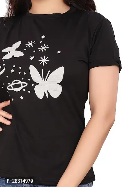 CRYSTON Women's Regular Graphic Printed Butterfly Design Cotton Blend Round Neck Half Sleeves T Shirt Trending,Tops for Women: Stylish Latest T-Shirts (Pack of 1)-thumb5