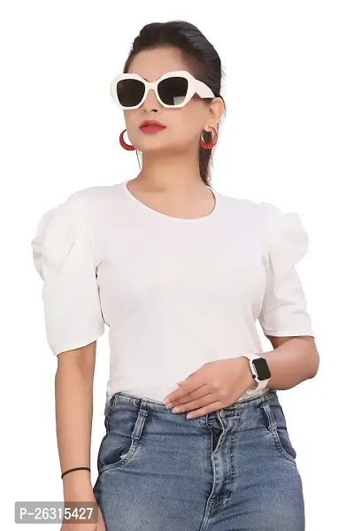 CRYSTON Casual Puff Sleeve Top for Women,Round Neck?Casual Tops, Regular wear Solid Tops for Women (Pack of 1)-thumb3