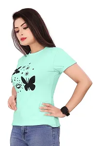 CRYSTON Women's Regular Graphic Printed Butterfly Design Cotton Blend Round Neck Half Sleeves T Shirt Trending,Tops for Women: Stylish Latest T-Shirts (Pack of 1)-thumb2