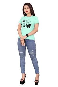 CRYSTON Women's Regular Graphic Printed Butterfly Design Cotton Blend Round Neck Half Sleeves T Shirt Trending,Tops for Women: Stylish Latest T-Shirts (Pack of 1)-thumb3