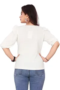 CRYSTON Women's Casual Lycra Blend Top Asymmetric Neck Puff Sleeves Women Top | Puff Sleeves Tops for Girl | Fancy Sleeves T_Shirt for Girls | Designer (Pack of 1) (L, White)-thumb3