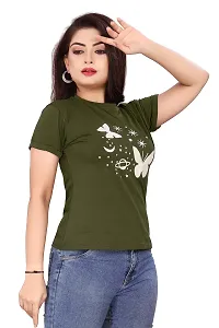 CRYSTON Women's Regular Graphic Printed Butterfly Design Cotton Blend Round Neck Half Sleeves T Shirt Trending,Tops for Women: Stylish Latest T-Shirts (Pack of 1)-thumb1