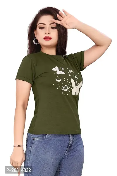 CRYSTON Women's Regular Graphic Printed Butterfly Design Cotton Blend Round Neck Half Sleeves T Shirt Trending,Tops for Women: Stylish Latest T-Shirts (Pack of 1)-thumb2