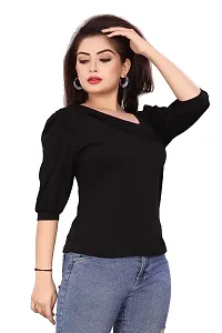 CRYSTON Fancy Sleeves T_Shirt for Girls Women Top Puff Sleeves Women Top Designer Women Top Asymmetric Neck Puff Sleeve fency top for Girls and Womens (l, Black)-thumb3