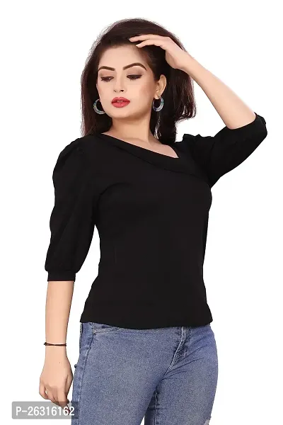 CRYSTON Fancy Sleeves T_Shirt for Girls Women Top Puff Sleeves Women Top Designer Women Top Asymmetric Neck Puff Sleeve fency top for Girls and Womens (l, Black)-thumb4