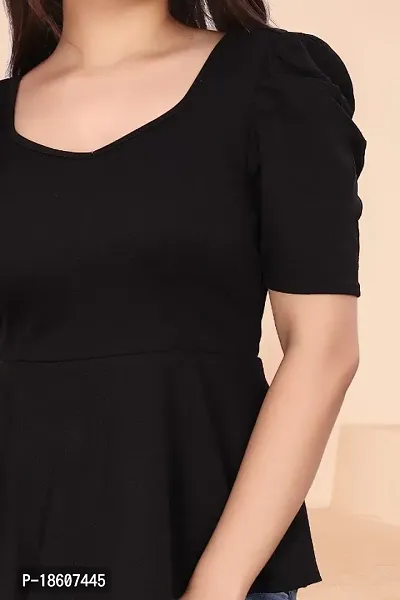 Casual Lycra Blend V-neck Puff Half Sleeves Solid Black Color Regular Western Wear Crop Top for Womenrsquo;s And Girls-thumb4
