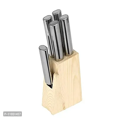 Stainless Steel Kitchen Knife Set with Wooden Block, Knife Set for Kitchen with Stand, Knife Holder for Kitchen with Stainless Steel 1 Peeler 4 Pcs Knife