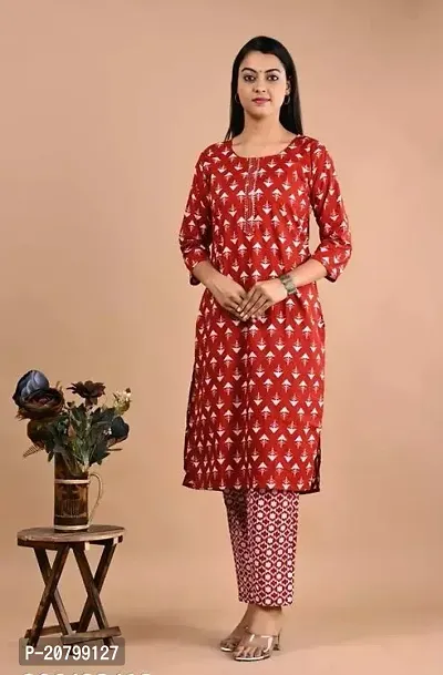 Pretty Red Cotton Printed Kurta Bottom Set For Women-thumb0