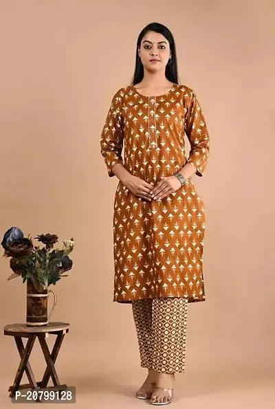 Pretty Yellow Cotton Printed Kurta Bottom Set For Women