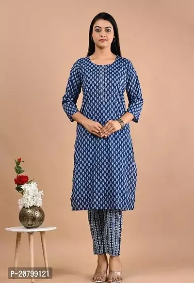 Pretty Blue Cotton Printed Kurta Bottom Set For Women-thumb0