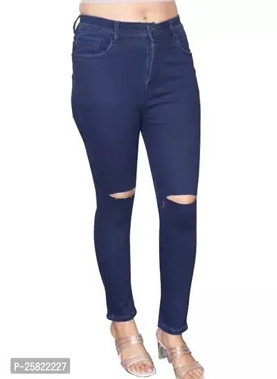 Stylish Fancy Navy Blue Denim Solid Jeans For Women