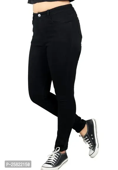 Stylish Fancy Black Denim Solid Jeans For Women-thumb0