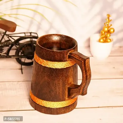 Sheesham Handmade Wooden Beer Mug Birthday Gift Item, Wedding Gift Item, Anniversary Gift Item with Golden Rope design(1 piece)-thumb2