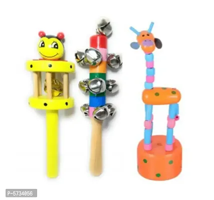DruArts Handmade Wooden rattle / jhunjhuna toys (Set of 3)