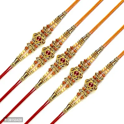 Stylish Handmade Rakhi for Brother and Sister with Free Roli Chawal Pack of 5-thumb0