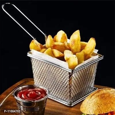 Praha Wire Chip Fryer Basket, Mini Stainless Steel Chips Deep Fry Baskets Food Presentation Strainer Potato Cooking Tool-thumb3