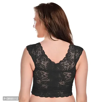 Women?s Padded, Non Wired Full Coverage Net Bra with Floral Design and Stretchable Cotton Blend Lining (32, Black)-thumb2