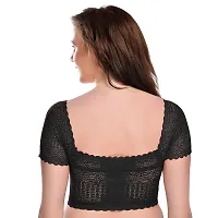 Women?s Padded, Non Wired Full Coverage Net Blouse Bra with Floral Design and Stretchable Cotton Blend Lining (32, Black)-thumb2