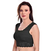 Women?s Padded, Non Wired Full Coverage Net Bra with Floral Design and Stretchable Cotton Blend Lining (32, Black)-thumb2
