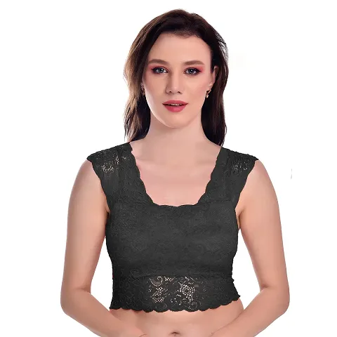 Women?s Padded, Non Wired Full Coverage Net Bra with Floral Design and Stretchable Cotton Blend Lining (32, Black)