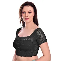 Women?s Padded, Non Wired Full Coverage Net Blouse Bra with Floral Design and Stretchable Cotton Blend Lining (32, Black)-thumb3