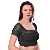 Women?s Padded, Non Wired Full Coverage Net Blouse Bra with Floral Design and Stretchable Cotton Blend Lining (32, Black)-thumb1
