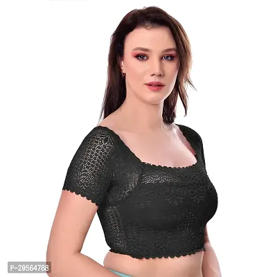 Women?s Padded, Non Wired Full Coverage Net Blouse Bra with Floral Design and Stretchable Cotton Blend Lining (32, Black)-thumb2
