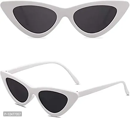 Jubilant Retro Vintage Narrow Cat Eye Sunglasses for Women Clout Goggles (White Frame/Grey Lens)-thumb5